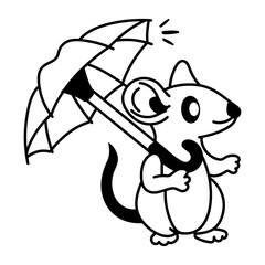Rat umbrella icon designed in doodle style 