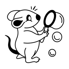 Rat making soap bubbles, doodle icon 