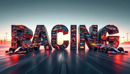 High-Octane Racing Typography with Formula Cars  Effects