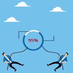 Business competition, fighting to gain more market share, competing for commercial interests concept, Businessman and rival fighting for biggest pie chart segment