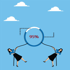 Business competition, fighting to gain more market share, competing for commercial interests concept, Businesswoman and rival fighting for biggest pie chart segment