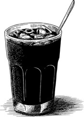 Coffee Ice Line Art and Kopitam Cafe Digital Illustration Vector Clipart