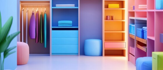Colorful and Modern Closet Design for Organizing Space