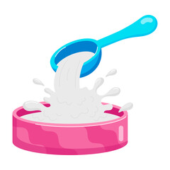 Comic style sticker of milk bowl with spoon 