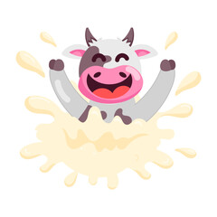 Comic style sticker of cow cartoon with happy expressions 