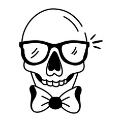 Obraz premium Gentleman skull with bow and glasses, doodle icon 