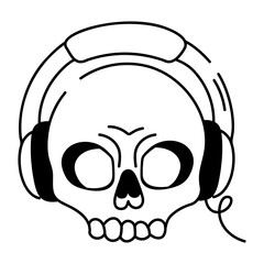 Doodle style icon of skull headphones 