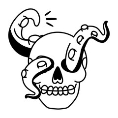 Obraz premium Hand drawn icon of octopus skull 
