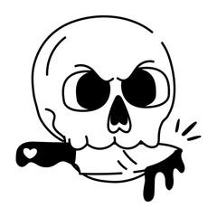 Doodle style icon of bloody skull 