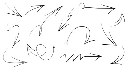 hand drawn Arrows icons Set. arrow icon with various directions. Doodle vector illustration. isolated on a white background