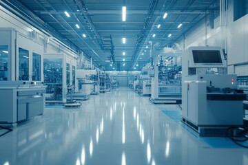 Obraz premium A futuristic factory where nanotechnology is used in the manufacturing process