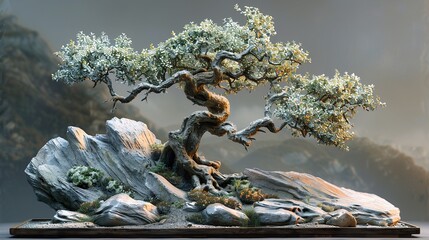 Obraz premium Bonsai Tree on a Rock - Zen Garden Miniature