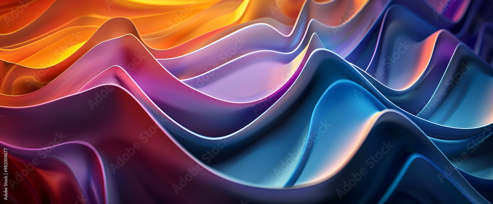 Wall mural a colorful wallpaper with flowing colors ,3d abstract background with wavy lines in pink, orange and