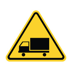 Yellow Triangle Traffic Sign with Truck Icon. Designated Truck Lane or Parking Area