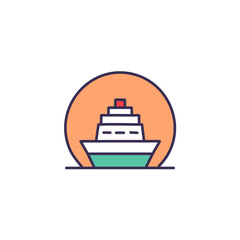 Abstract colorful ship and orange sky after sundown in the middle of sea vector art illustration icon design. Icon concept vector design