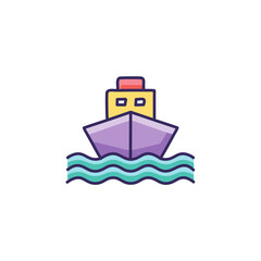 Obraz premium Abstract colorful ship and orange sky after sundown in the middle of sea vector art illustration icon design. Icon concept vector design