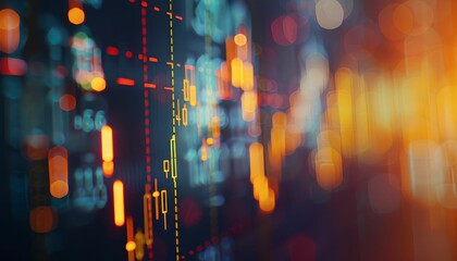 Abstract visualization of stock market data with glowing bokeh lights