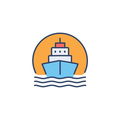 Obraz premium Abstract colorful ship and orange sky after sundown in the middle of sea vector art illustration icon design. Icon concept vector design
