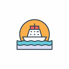 Obraz premium Abstract colorful ship and orange sky after sundown in the middle of sea vector art illustration icon design. Icon concept vector design