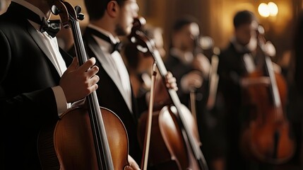 Fototapeta premium Close-up of a Cellist's Hand Holding a Cello During a Performance