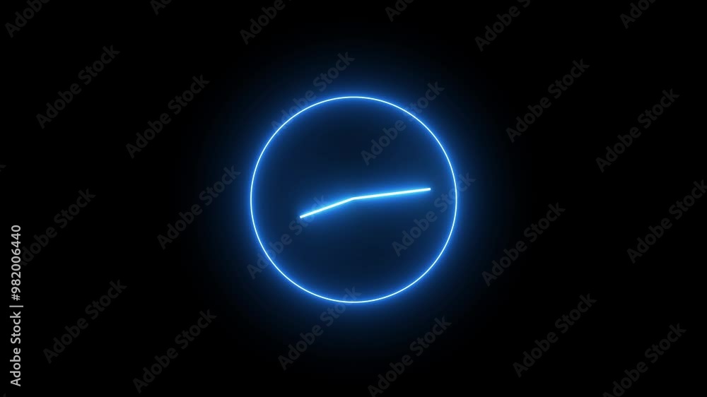 Poster analog glowing clock animation , 12 hour loop. neon clock , counting down clock isolated animated. r