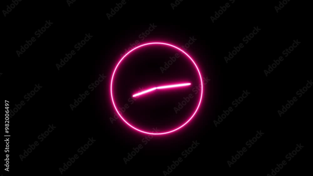 Poster analog glowing clock animation , 12 hour loop. neon clock , counting down clock isolated animated. r
