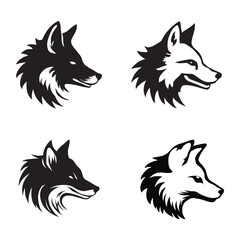 Obraz premium Black and white vector silhouettes set of fox head side view