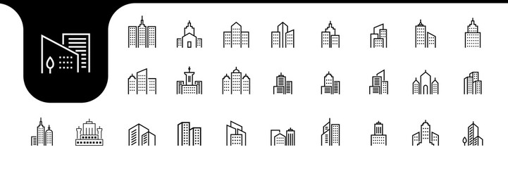 skyscraper building line icons design vector