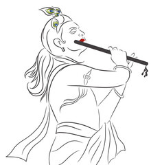 Line art of Lord krishna with flute © Kailash