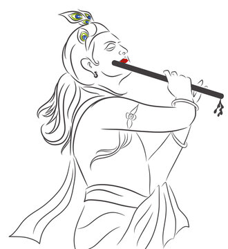 recommend clip art: Line art of Lord krishna with flute