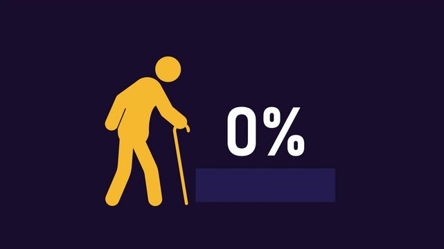 Life expectancy animation. Age demographic animated element. Progress bar completing. Elderly population. Isolated illustration on dark background. Transition alpha video. Motion graphic