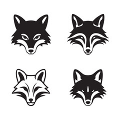Black and white vector silhouettes set of fox head