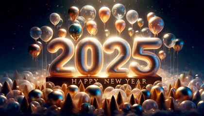 Bunte Ballons sind in der Zahl 2025, die aus einem durchsichtigem Schlauch bestehen. Gl&uuml;ckliches NEUES JAHR