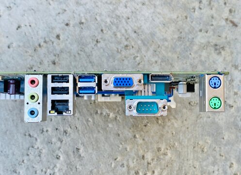 Profile view of a classic desktop motherboard from 2005 Lenovo Think Centre computer.