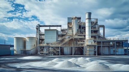 Obraz premium Industrial Complex Against a Cloudy Sky