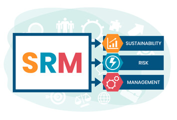SRM - Sustainability Risk Management acronym. business concept background. vector illustration concept with keywords and icons. lettering illustration with icons for web banner, flyer, landing