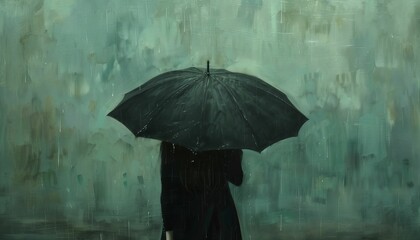 Impressionist painting of a woman holding an umbrella in the rain