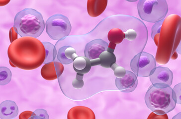 Ethanol (ethyl alcohol) molecule - closeup view 3d illustration
