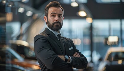Fototapeta premium Portrait of a Confident Businessman in a Modern Office Space