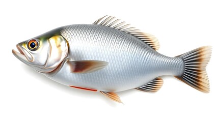 Fototapeta premium A silver fish representing seafood and marine life isolated on a white background