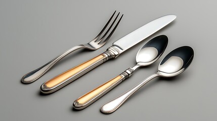 Antique silver cutlery set on an isolated background