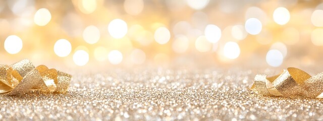 Glittering gold and shimmering bokeh lights banner background with vibrant and radiant colors perfect for Happy New Year 2025 holiday decor