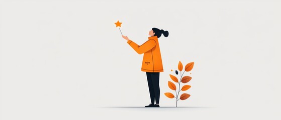 Reaching for the Stars: Illustration of Person Stepping Out of Comfort Zone Towards Aspiration in Flat Design Style