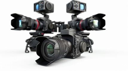 Video cameras for capturing video footage isolated on white background