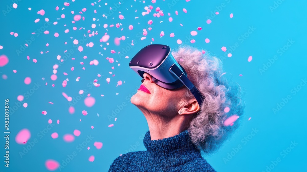 Poster a person using virtual reality technology, exploring new possibilities enabled by technological adva