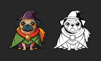 Pug cartoon dog dressed in Halloween costume 10