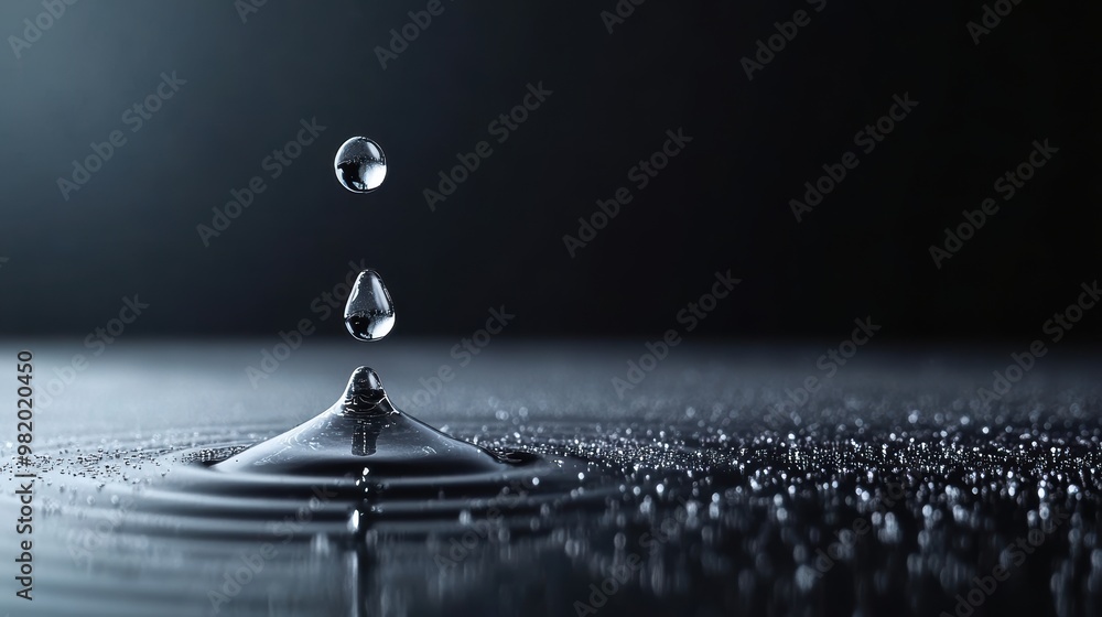Poster a close up shot of water droplets cascading down a smooth, wet surface, creating a mesmerizing flow 