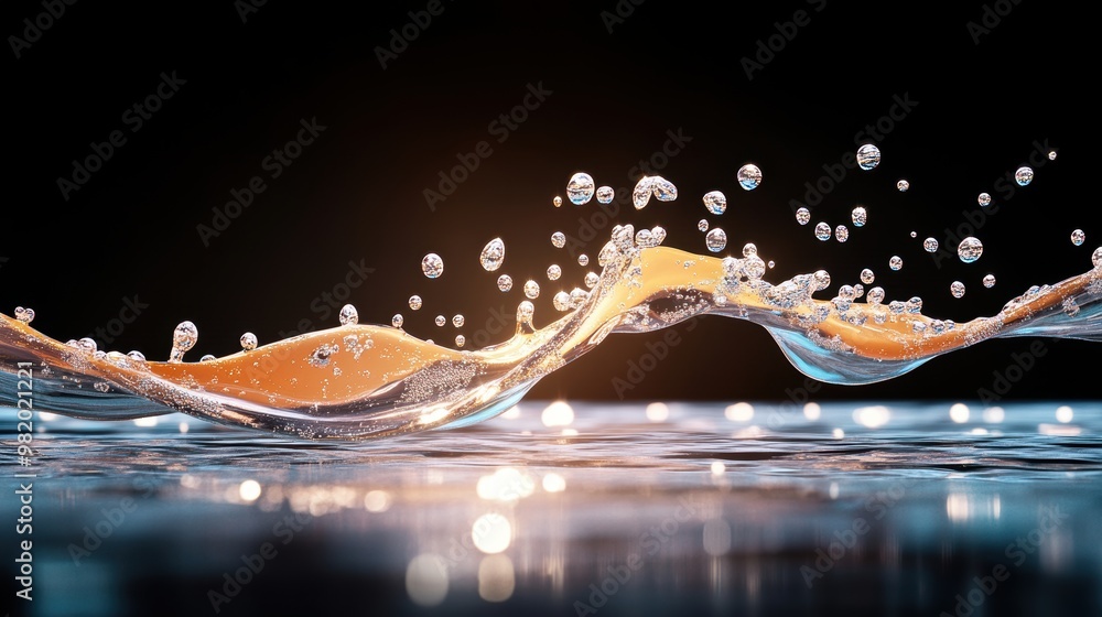 Poster a conceptual photograph showcasing the interplay between light and liquid, highlighting the dynamic 