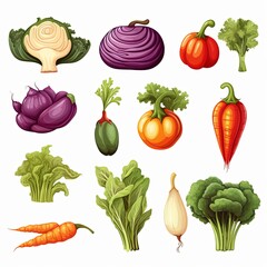 Set of vegetable on white background.