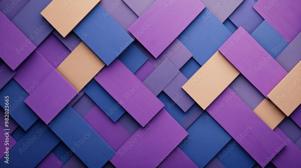 Poster a tessellation of interlocking triangles in various shades of purple, creating a visually intriguing